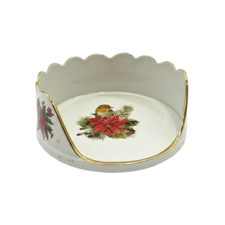 Panetoneira Aberta Com Pegador Dourado 17Cm - Ce Porcelana -2-